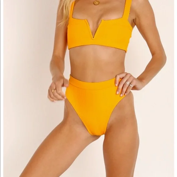 NEW • L*Space • Frenchi High Cut Ribbed Bikini Bottom Mango Orange XS - Picture 4 of 5